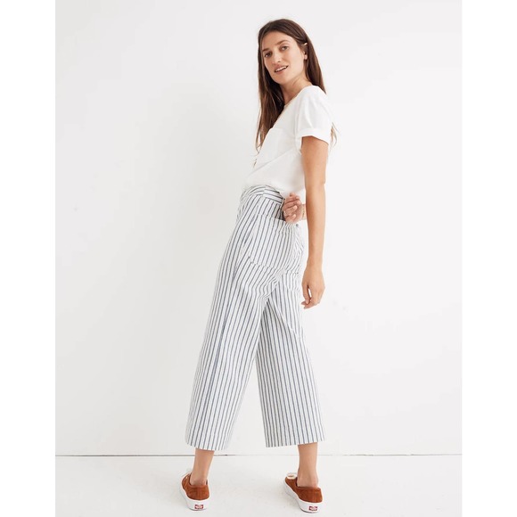 Madewell Pants 25 Emmett Wide Leg Cropped Pants Striped H7247 - Picture 1 of 6